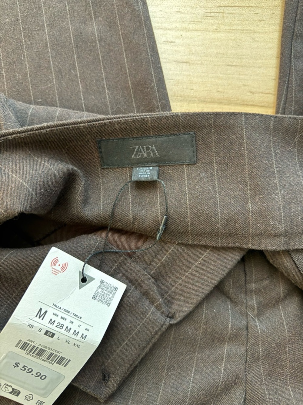 Zara Womens Brown Pinstripe Pleated Dress Pants - Picture 3 of 3